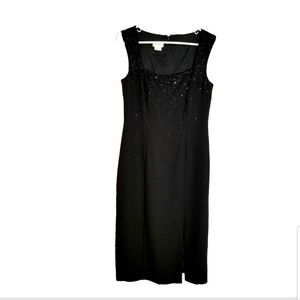 Liz Claiborne Dress Women's 6 Evening Gown Black Beaded Formal Maxi Bottom Slit
